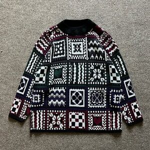 VTG Croquet Club Quilt Patchwork Pullover Mock Neck Sweater Women’s L USA Made